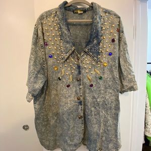 80’s acid wash jeweled denim shirt vintage